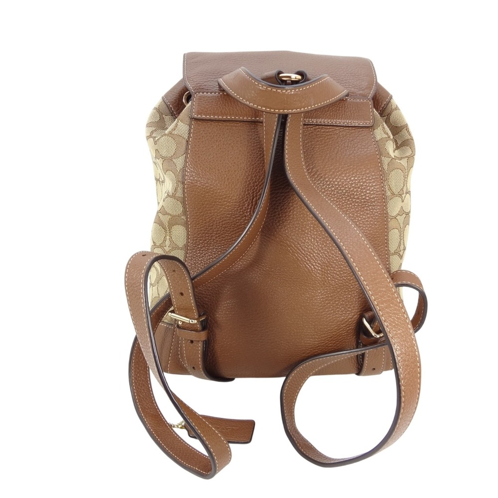 Coach Dempsey Drawstring Backpack Signature Canvas Varsity Stripe Khaki - Picture 3 of 8